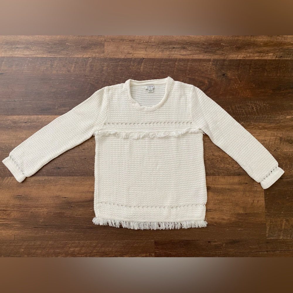 J. Crew Long Sleeve Fringe Sweater White Women’s